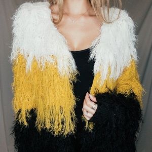 Yellow, White and Black Fringe Sweater NWT